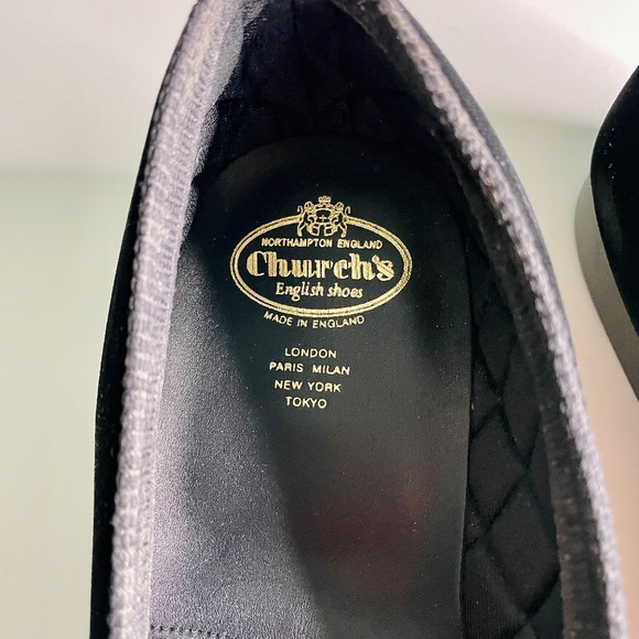 Church's Sovereign Black Velvet Gold Crown Embroidered Men's Evening Loafers 7 F - Picture 11 of 16